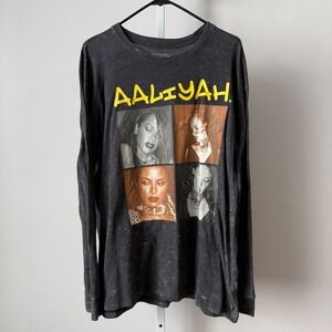 Aaliyah sz XL Graphic  T-Shirt Black Acid Wash Tracklist Merch Streatwear
